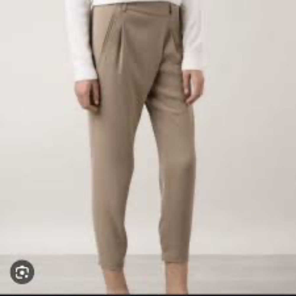 VINCE. Women's Size 6 Asymmetric Harem Trousers Leather Trim Brown Taupe